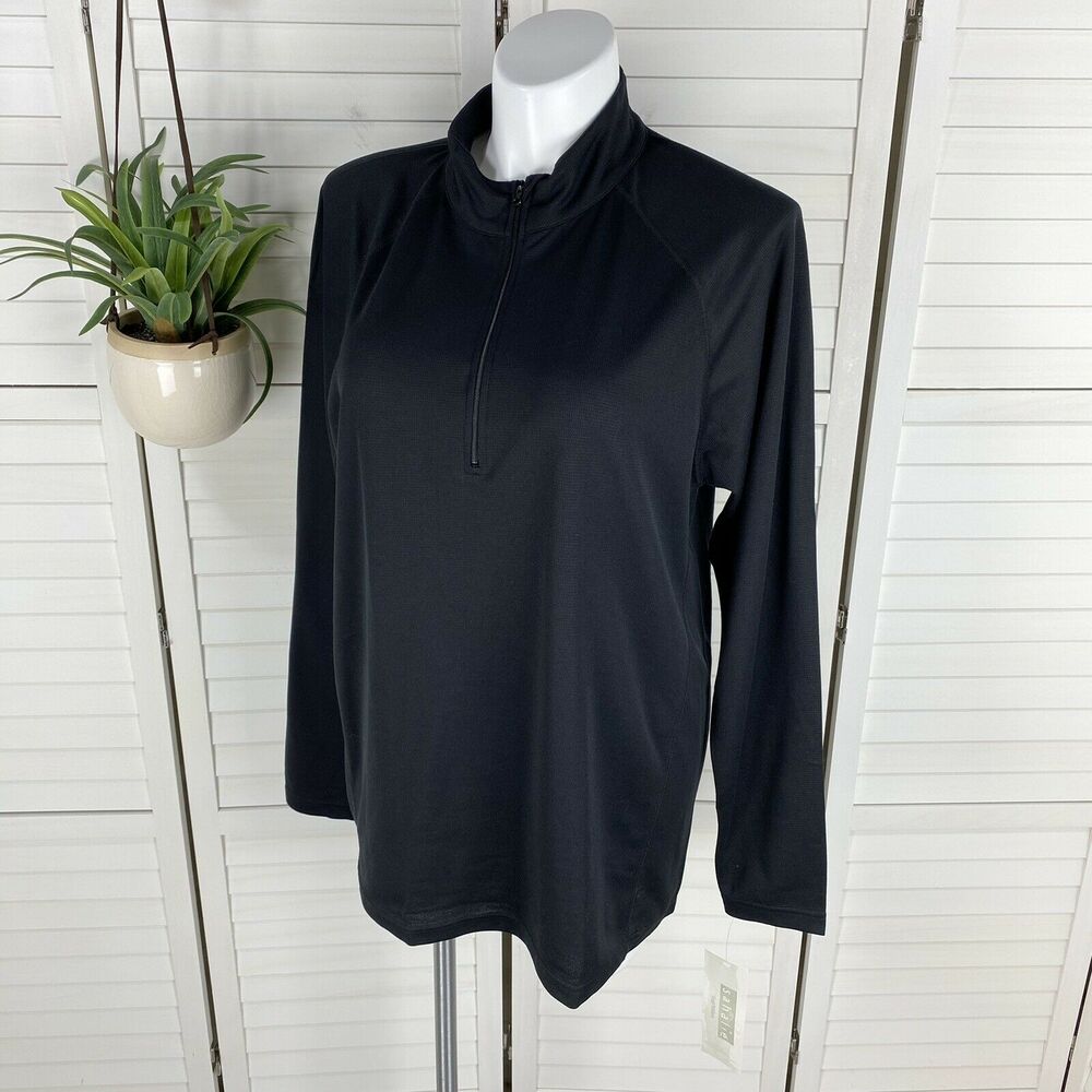 New Sahalie‎ Early Winters Black Thin Mesh Knit Half Zip Top Plus Size XXL Shirt